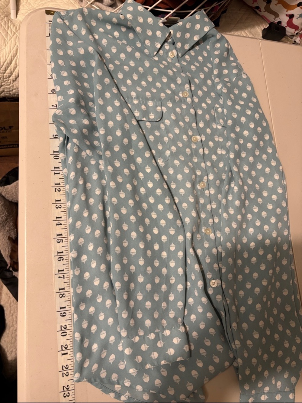 Cottagecore Button Down Shirt Size Small Acorns Blue White Grannycore Layers - Picture 11 of 11